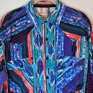 Western Plains Trading Shirt Men's XL Colorful Aztec Southwest Cowboy L Slv VTG
